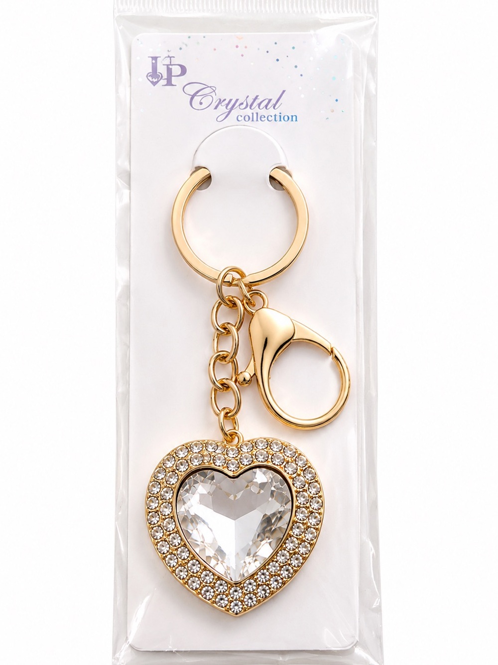 NWT Crystal Collection Gold Heart Rhinestone Keychain Purse Charm - Picture 3 of 3